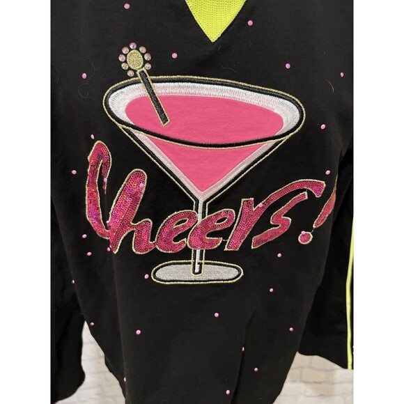 TALK OF THE WALK Sequin And Rhinestone Cheers Long Sleeve Top Size Large - Picture 2 of 9